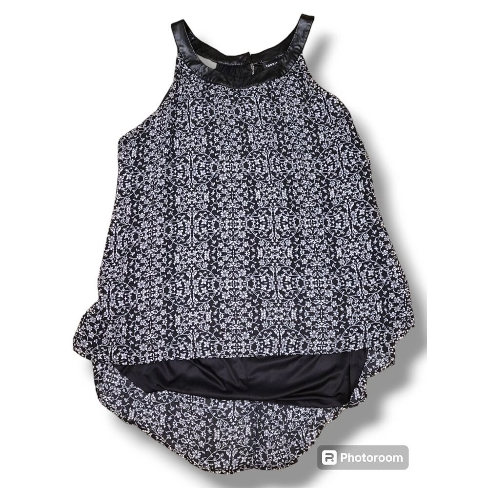 Torrid Black White Floral Leather Halter Hi-Lo Hem Lined Sleeveless Top - Size 2